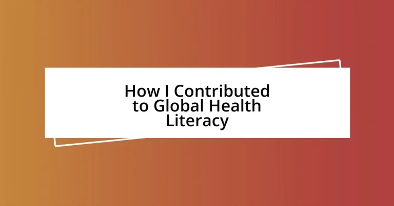 How I Contributed to Global Health Literacy