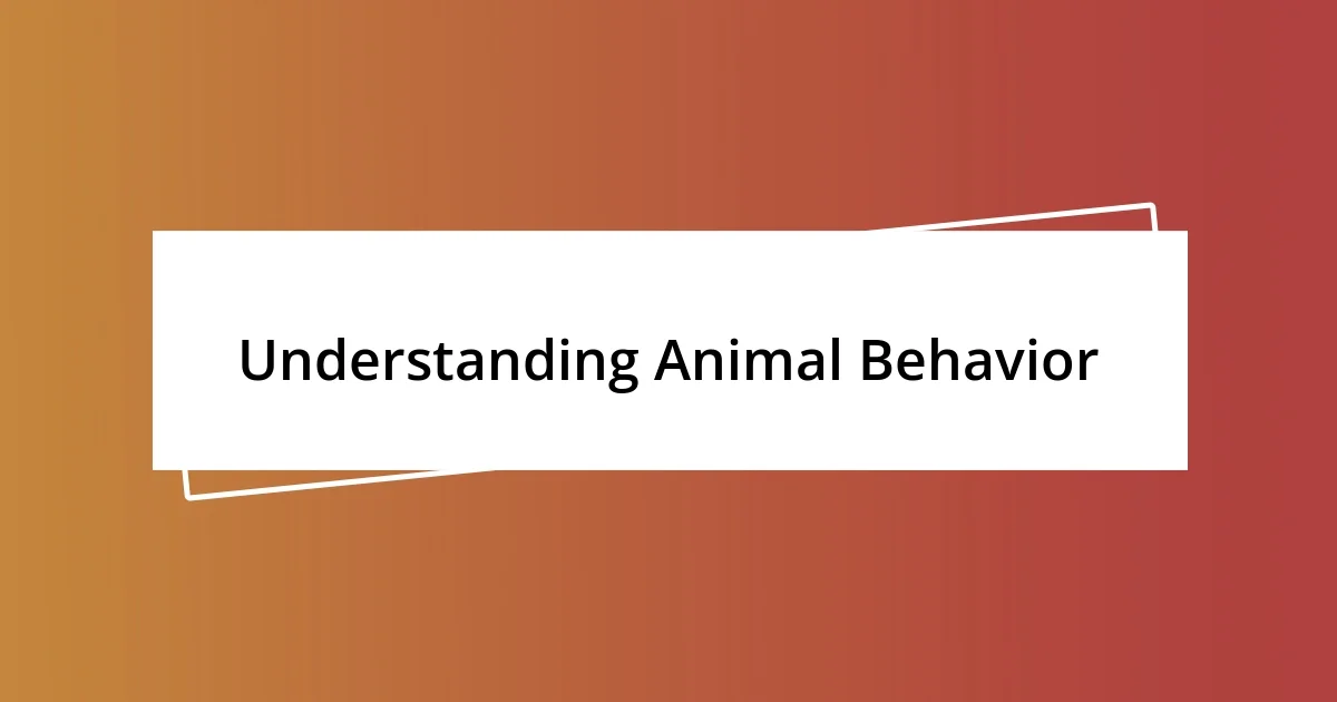 Understanding Animal Behavior