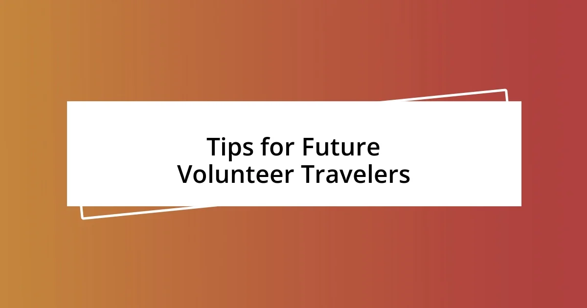 Tips for Future Volunteer Travelers